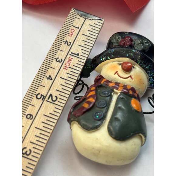 Vintage Snowman Brooch Pin With Hat & Scarf 2" Hand-Painted Holiday Accessory - Picture 4 of 5